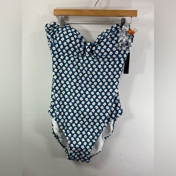 Tommy Hilfiger Blue Raspberry Floral Bandeau One-piece Swimsuit Size 16 NWT - Picture 4 of 9